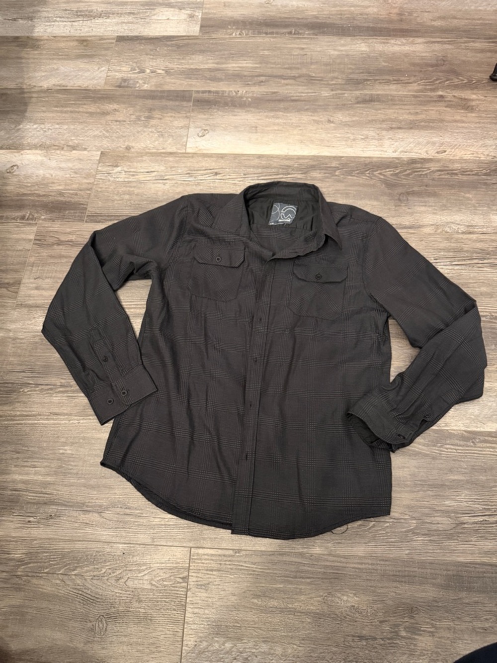 Wearhouse One Men's Black Button-Down Shirt with Subtle Check Pattern